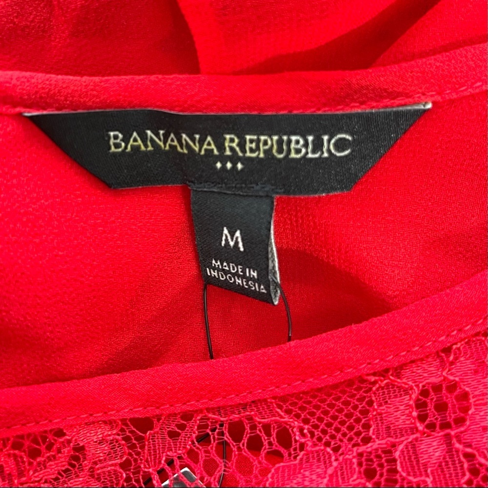 Banana Republic Women's Lace Dress Long Sleeve  Midi Semi Sheer Red Size M - Picture 8 of 10